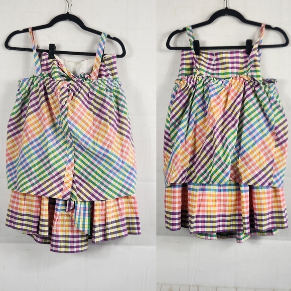 J.Crew Matching Set Button-Front Tank Top Tie-Front Midi Skirt Rainbow Gingham 6 - Picture 3 of 16